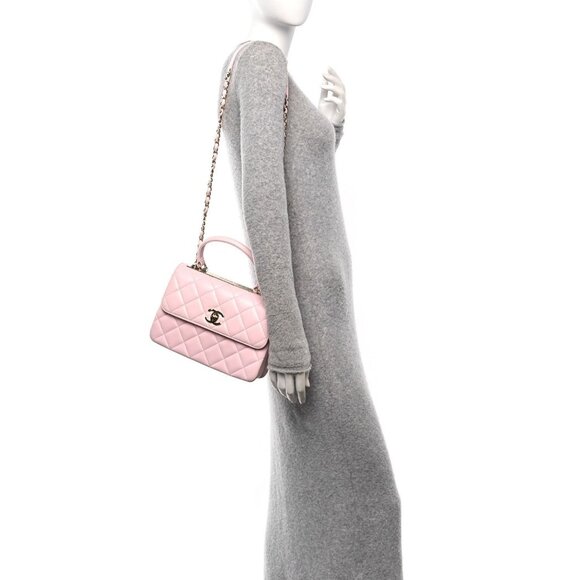 Authentic CHANEL Trendy Lambskin Quilted Small CC Dual Handle Flap Bag Pink Tote - Picture 2 of 13